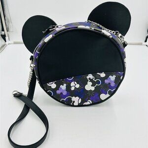 NWOT Mickey Mouse Shoulder Bag Cute Ears Round Chain Strap Black Purple 10"
